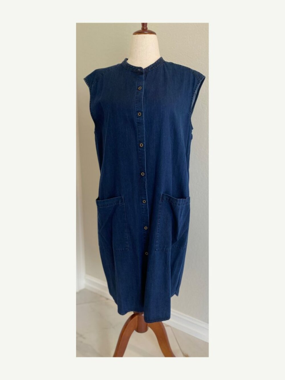 Eileen Fisher Dark Denim Button Front Dress XL NWT